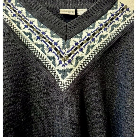 Ash Creek Trading Sweater Mens XL Black V Neck Southwestern Aztec Vintage - Picture 5 of 8